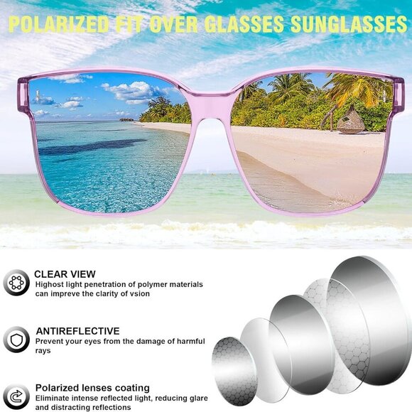 Oversized Polarized Sunglasses Fit Over Glasses UV400 Women Stylish Fashion - Picture 7 of 8